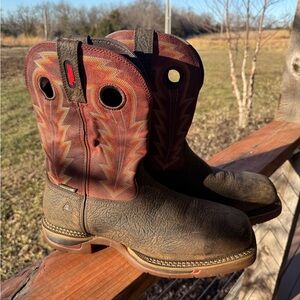 Rocky Brown and Red Long Range Cowboy Boots-size 11.5